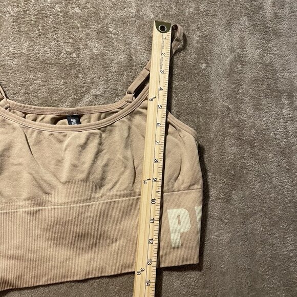 Victoria's Secret Pink Active Sports Bra Large Seamless Beige Ribbed Logo Tan - Picture 6 of 6